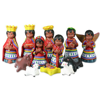 San Juan Comalapa Ceramic Nativity Scene, 12-Piece Set
