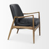 Westan Black Genuine Leather w/ Medium Brown Solid Wood Frame Accent Chair