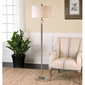 Elegant Slim Brass Crystal Floor Lamp