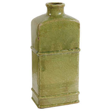 Ceramic Vase Green, 6"x4"x14"