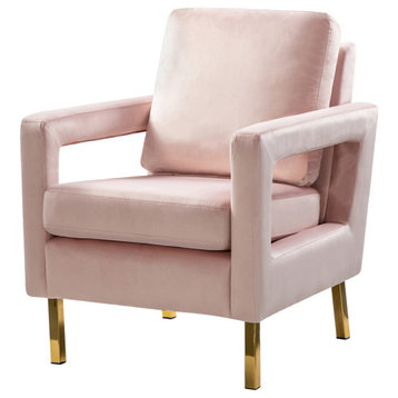 Upholstered Armchair With Metal Base, Pink