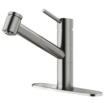VIGO Branson Pull-Out Spray Kitchen Faucet With Deck Plate, Stainless Steel