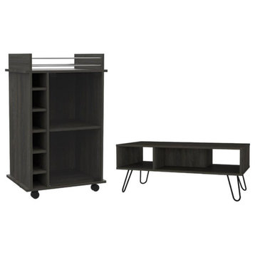 Home Square 2-Piece Set with Coffee Table and Glass Door Bar Cart
