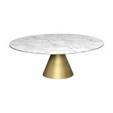Oscar Round Coffee Table, White Marble, Brass Base, Large