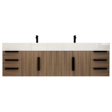 Jessica 72" Double Sink Wall Mounted Vanity With Sink, Rosewood