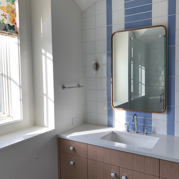 Custom Sky Blue Bathroom With White Wash