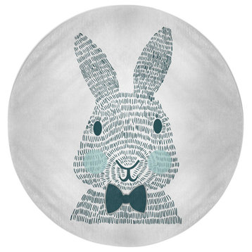 Monochrome Bunny Easter Chenille Rug, Ocean Abyss Green, 5' Round