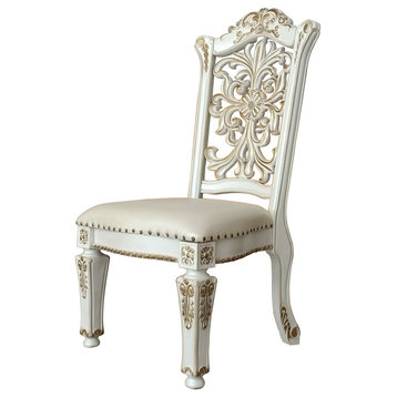 ACME Vendome Side Chair(Set-2) in PU & Antique Pearl Finish
