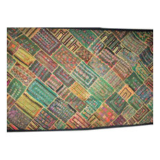Mogul Interior - Wall Hanging- Indian Home Decorative Olive Green Yellow Kutch Embroidered - Tapestries