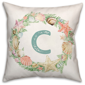 Coastal Christmas Monogram C 18x18 Spun Poly Pillow