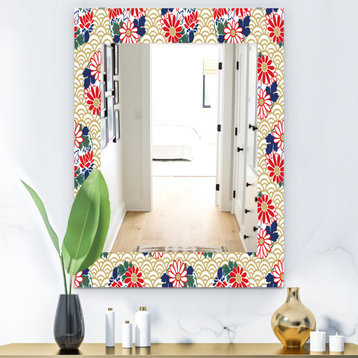 Designart Japanese Floral Pattern Bohemian And Eclectic Frameless Vanity Mirror,