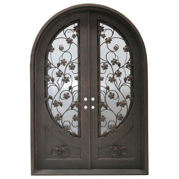 110"x76' 'Exterior Front Entry Iron Double Door, Aged Bronze Patina