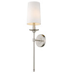 Z-Lite - Emily One Light Wall Sconce, Brushed Nickel - The beauty of brushed nickel finish steel stands out in the design of this one-light wall sconce an ideal selection to enhance a modern or transitional bathroom bedroom or hallway. Refined detailing pairs a brushed nickel wall mount and stem with a fresh white fabric shade creating a classic look that offers mood-inspiring ambient lighting.
