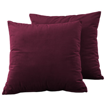 Heritage Plush Velvet Cushion Cover Pair, Dark Merlot, 18w X 18l