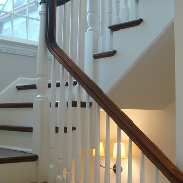 Straight And Platform Stair With Wooden Balustrade