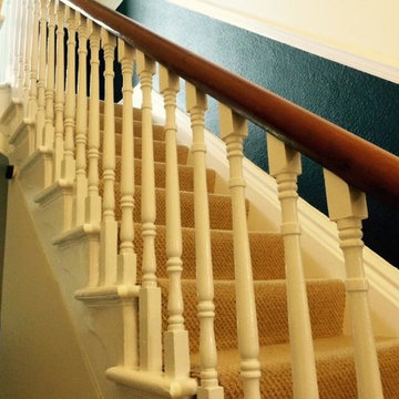 Lovely paint work and wallpaper on staircase