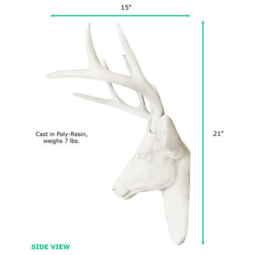 Resin Deer Head Antler Art, White