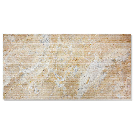 12x24 Natural Beige Marble Tile for Wall, 4-Piece Set, Fluted 3d Honed Textured