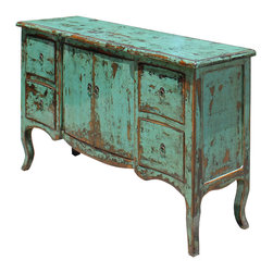 Distressed Aqua Green Blue Credenza Console Side Table Cabinet - Coffee And Accent Tables