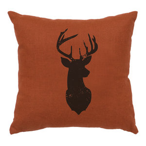 Linen Pillow 16x16 Deer Head Silhouette Gray Rustic