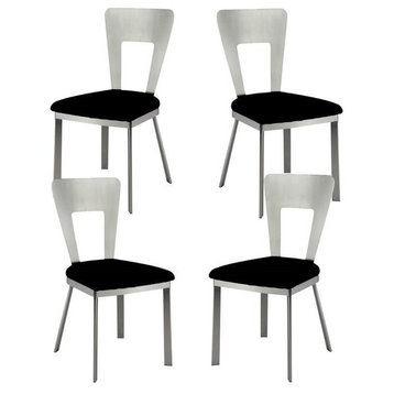 Home Square Contemporary Metal Dining Chairs in Silver/Black (Set of 4)
