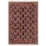 Bareens Designer Rugs - Basan Pak Persian Dionna Black/Rust Wool Rug - 6'1'' x 9'3'' - Designed with mesmerizing intricacy and gorgeous color palette, this hand-knotted masterpiece demonstrates the beauty and electrifying thrill of Pak Persian art. These meticulously hand-knotted Pak-Persian rug is made with pure wool and features breathtaking traditional, transitional, and tribal designs in bold luxurious color pallets. Known for their intricate designs these rugs are a reproduction of Persian rugs, made in Pakistan with unique Mughal designs. Made by master weavers using the same Persian texture, design and dying technique, we wanted to produce the most significant manifestation of Persian art, life, and culture. This rug is most famous for its exceptional quality, incredible designs, patterns, and vibrant rich color. Pak-Persian rugs made with Persian weave with high knot counts, which enables the high intricacy and detail found in the patterns are also referred to as "State of art", each color adds a rich beautiful detail in the artwork of this rug. The design, color, and beautiful chromatic composition with a vibrant sheen with intricate designs, exude beauty, elegance, and quality make this rug a masterpiece of its own.