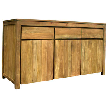 Recycled Teak Wood Valencia Bathroom Linen Cabinet With 3 Doors/3 Drawers