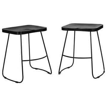 Bare Decor Benjamin Wood Counter Height Stools in Black, Set of 2