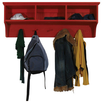 Storage Shelf With Cubbies and Pegs, Old Red