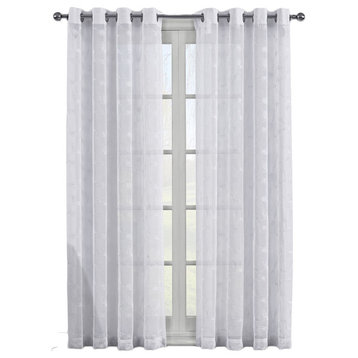 Brook 2PC Embroidered Grommet Sheer Panels, White, 108"x84"