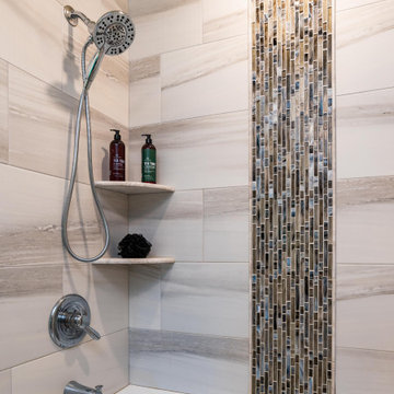 Primary Bath with Explosion Blue Quartzite Countertops