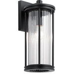 Kichler Lighting - Barras 1 Light Outdoor Wall Light, Black - The Barras 16in. 1 light outdoor wall light features a classic look with its Black finish and clear ribbed glass. Inspired by the early electric era style, it is sleek and stately. A perfect addition in several aesthetic outdoor environments, including traditional and transitional.