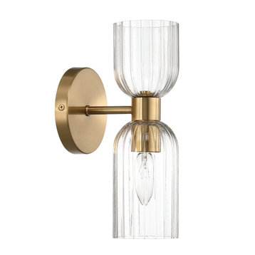 Josephine Mid-Century Modern Metal and Clear Ribbed Glass Wall Light