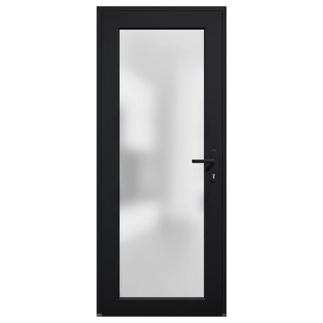Front Exterior Prehung Door Frosted Glass / Manux 8102 Black 36 x 80" Left In