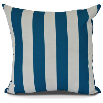 Rugby Stripe, Stripe Print Outdoor Pillow, Teal, 20" x 20"