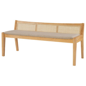 Traditional Bench, Hardwood Frame With Padded Polyester Seat, Beige/Natural