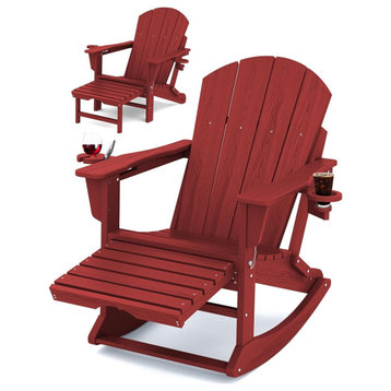 4 in 1 Adirondack Chair With Retractable Ottoman/Side Cup Holder, Red