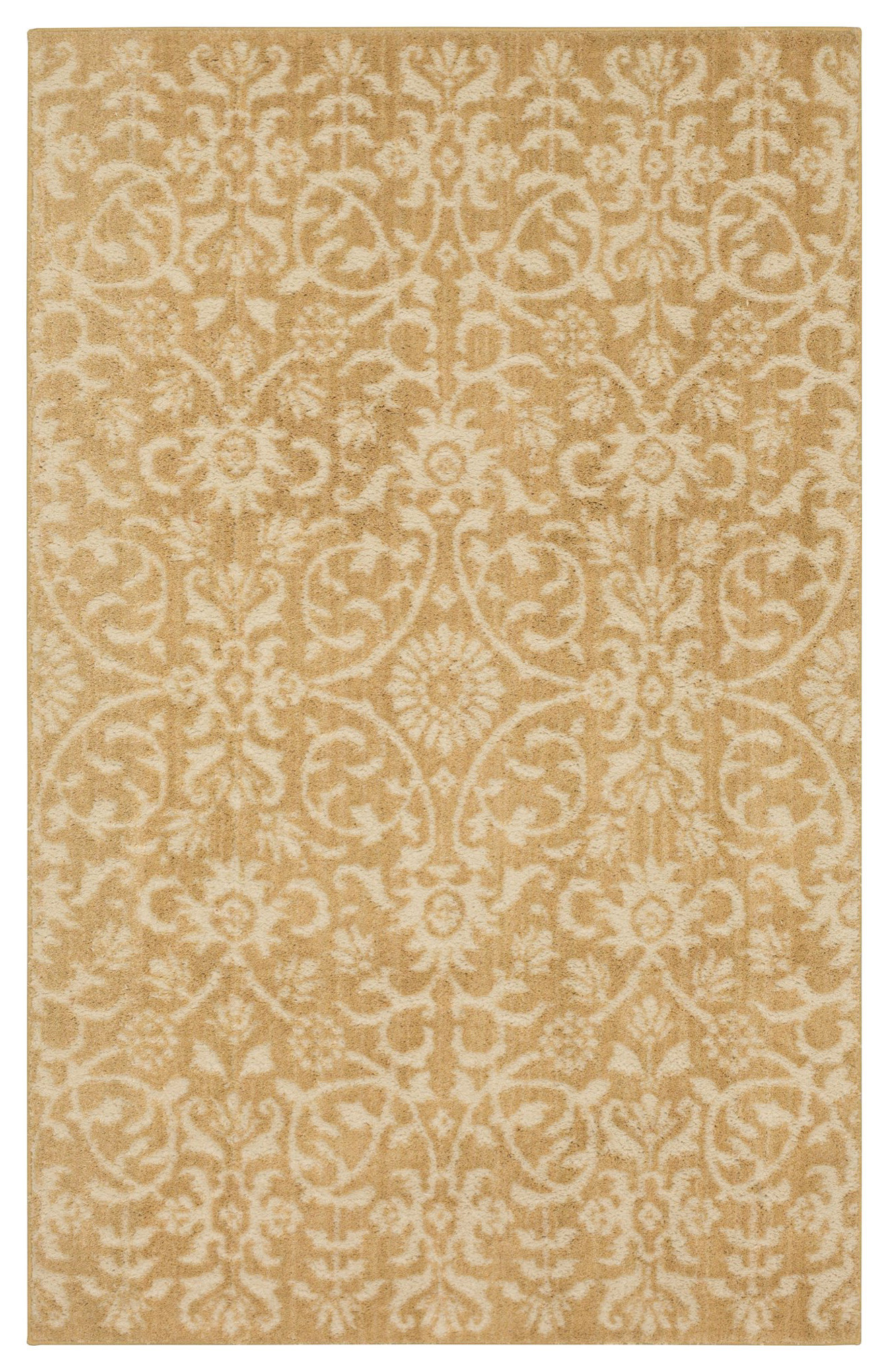 Contemporary Area Rug, Golden Polyester With Beautiful Floral Pattern ...