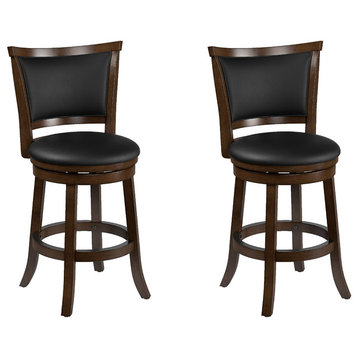 Corliving Woodgrove Brown Wood Counter Height Barstool, Leather, Set Of 2