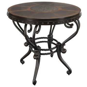 Traditional End Table, Scrolled Accented Metal Legs With Wooden Top, Warm Cherry