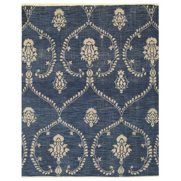 EORC Hand-knotted Wool Blue Traditional Oriental Royal Rug, Rectangular 8'x10'