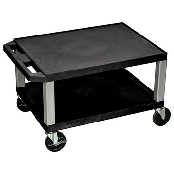 Luxor Tuffy Black 2-Shelf AV Cart With Nickel Legs and Electric, 16"