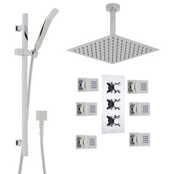 Reno Chrome Ceiling Mount Shower Head Set With 6 Body Massage Shower Jets