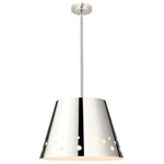 Z-Lite - Katie One Light Chandelier, Polished Nickel - Cheery circles of various sizes dot the conical shade of this stylish pendant from the Katie collection. Perfect for casual spaces this pendant showcases construction of gleaming polished nickel finish iron with a matching down rod and canopy. Highlight any modern space with this light that features adjustable height placement and is suitable for sloped ceilings.