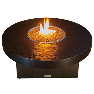 Hammered Copper Round Fire Pit Table, 55Dx17, Natural Gas/ Propane