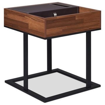 ACME Sara II Square End Table with Wood Tray Top in Walnut and Sandy Black