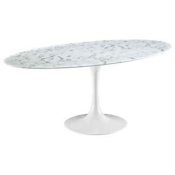 Oval 78" Dining Table Artificial Marble Top, White Base/White Top