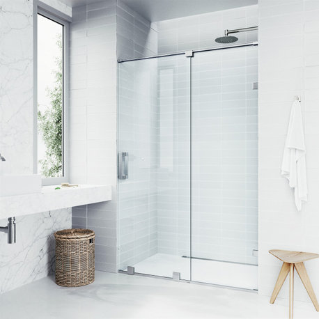 VIGO Ryland 60" to 62" W x 73" H Frameless Track Sliding Shower Door, Chrome, Clear Glass