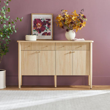 58-Inch Modern Coastal Oak Fluted Wood Buffet Sideboard with Storage