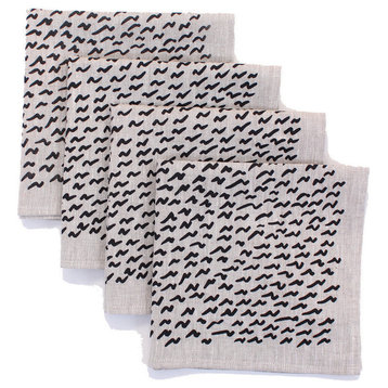 Natural Gray Flock Printed Linen Napkin Set, Set of 4